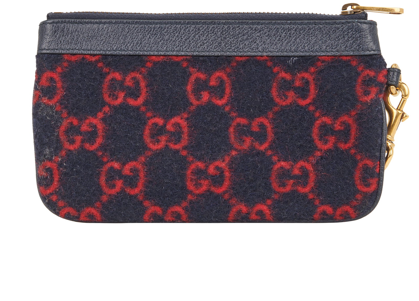 GG Wristlet Clutch, &pound;260, Handbags, Navy, Leather/Wool, Back view